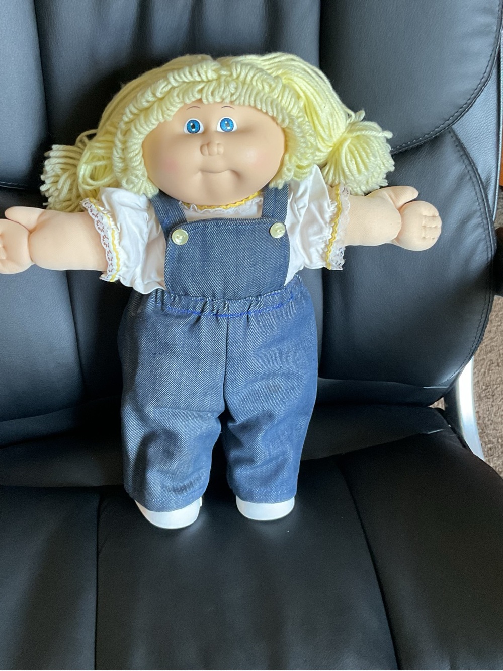 Yellow-Haired Plush Kids Doll in Blue Overalls